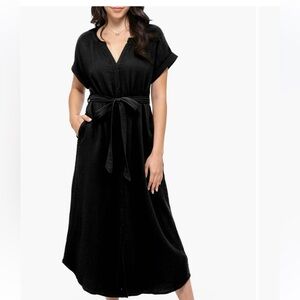 August Sky Cotton Midi Dress with Belt